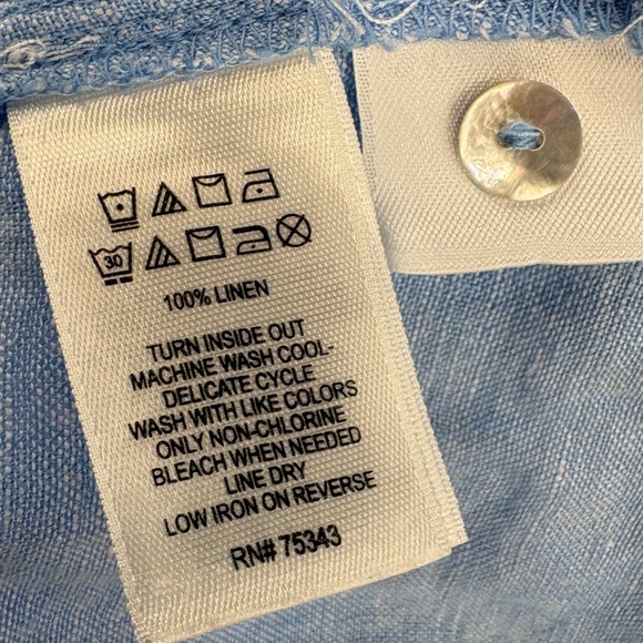 Tahari 100% Linen Chambray Sleeveless Henley Top Blue Women’s Small - Picture 6 of 7